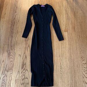 Edikted Black Long Sleeve V-Neck Dress